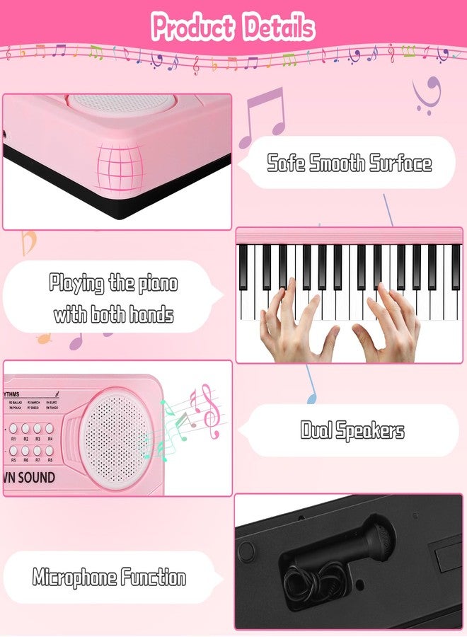 TWFRIC Kids Toddler Toy Piano Keyboard, 37 Key Pink Pianos for Kid Music Toys Instruments with Microphone for 3 4 5 6 7 8 Year Old Girl Boy Birthday/Christmas Day Gift - Image 4